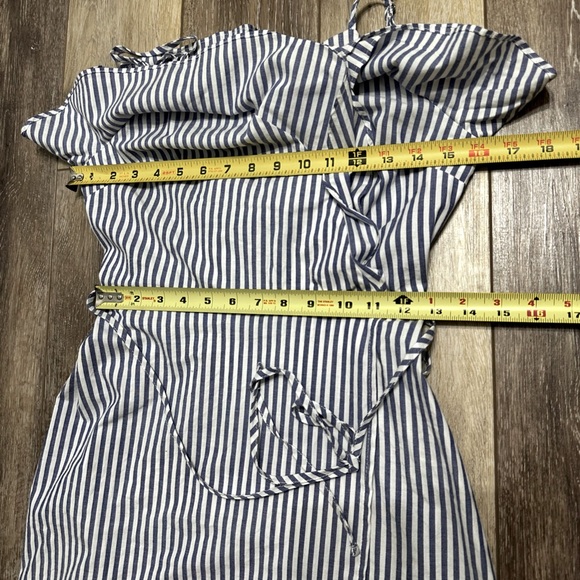 🛍️a new day white,blue-striped ruffle slip dress size XS stretch - Picture 8 of 9